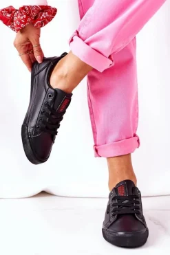 Damskie Skórzane Tenisówki BIG STAR GG274161 Czarne