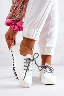 Damskie Skórzane Tenisówki Na Platformie Białe Marien