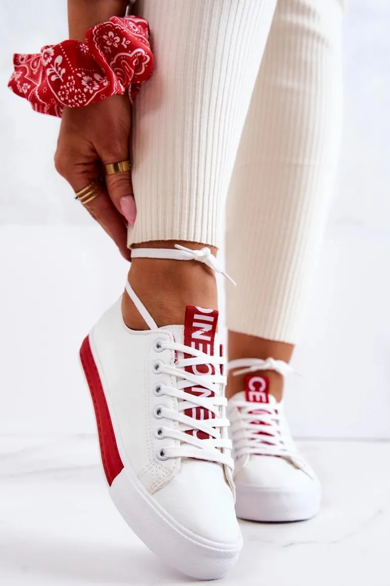 Damskie Skórzane Tenisówki Biało-Czerwone Mikayla