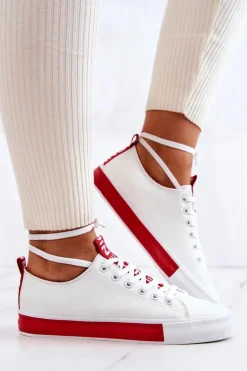 Damskie Skórzane Tenisówki Biało-Czerwone Mikayla