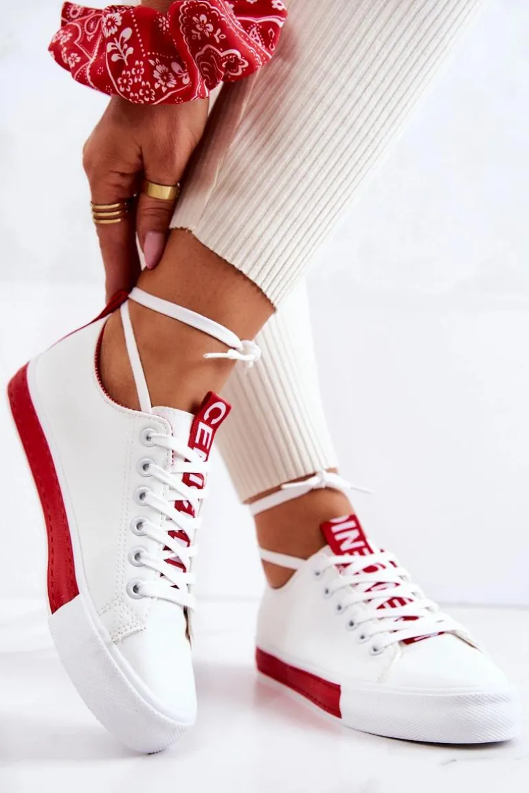 Damskie Skórzane Tenisówki Biało-Czerwone Mikayla