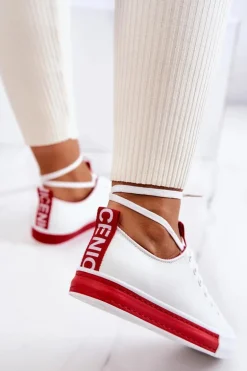 Damskie Skórzane Tenisówki Biało-Czerwone Mikayla