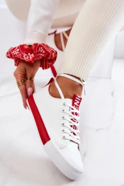 Damskie Skórzane Tenisówki Biało-Czerwone Mikayla