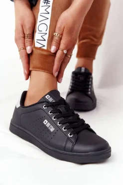 Damskie Skórzane Tenisówki BIG STAR DD274586 Czarno-Srebrne