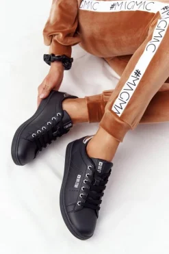 Damskie Skórzane Tenisówki BIG STAR DD274586 Czarno-Srebrne