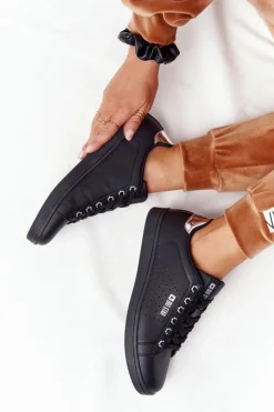 Damskie Skórzane Tenisówki BIG STAR DD274586 Czarno-Srebrne