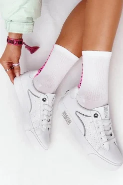 Damskie Skórzane Tenisówki BIG STAR HH274075 Biało-Srebrne