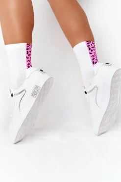 Damskie Skórzane Tenisówki BIG STAR HH274075 Biało-Srebrne