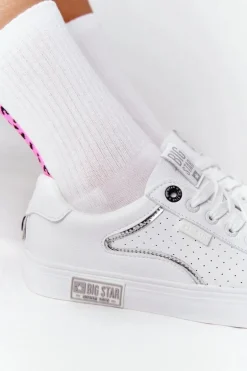 Damskie Skórzane Tenisówki BIG STAR HH274075 Biało-Srebrne
