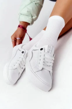 Damskie Skórzane Tenisówki BIG STAR HH274075 Biało-Srebrne