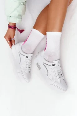 Damskie Skórzane Tenisówki BIG STAR HH274075 Biało-Srebrne