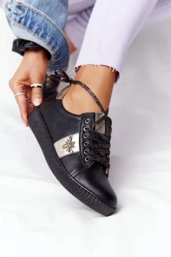 Damskie Skórzane Tenisówki Lewski Shoes 2786-0 Czarno-Złote
