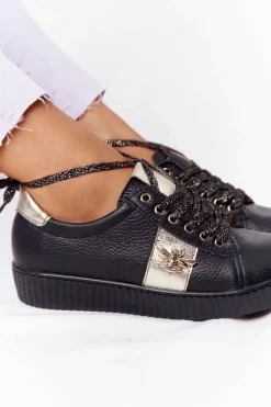 Damskie Skórzane Tenisówki Lewski Shoes 2786-0 Czarno-Złote