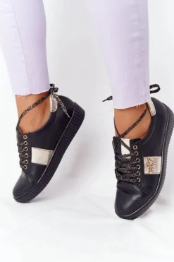 Damskie Skórzane Tenisówki Lewski Shoes 2786-0 Czarno-Złote