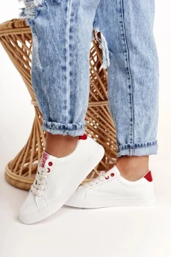 Damskie Skórzane Tenisówki BIG STAR BB274210 Biało Czerwone