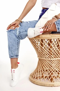 Damskie Skórzane Tenisówki BIG STAR BB274210 Biało Czerwone