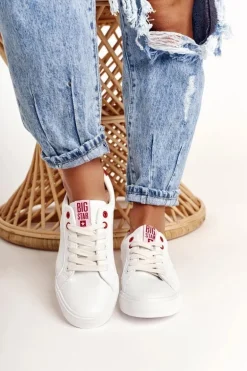 Damskie Skórzane Tenisówki BIG STAR BB274210 Biało Czerwone