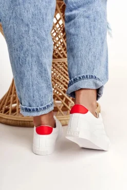 Damskie Skórzane Tenisówki BIG STAR BB274210 Biało Czerwone