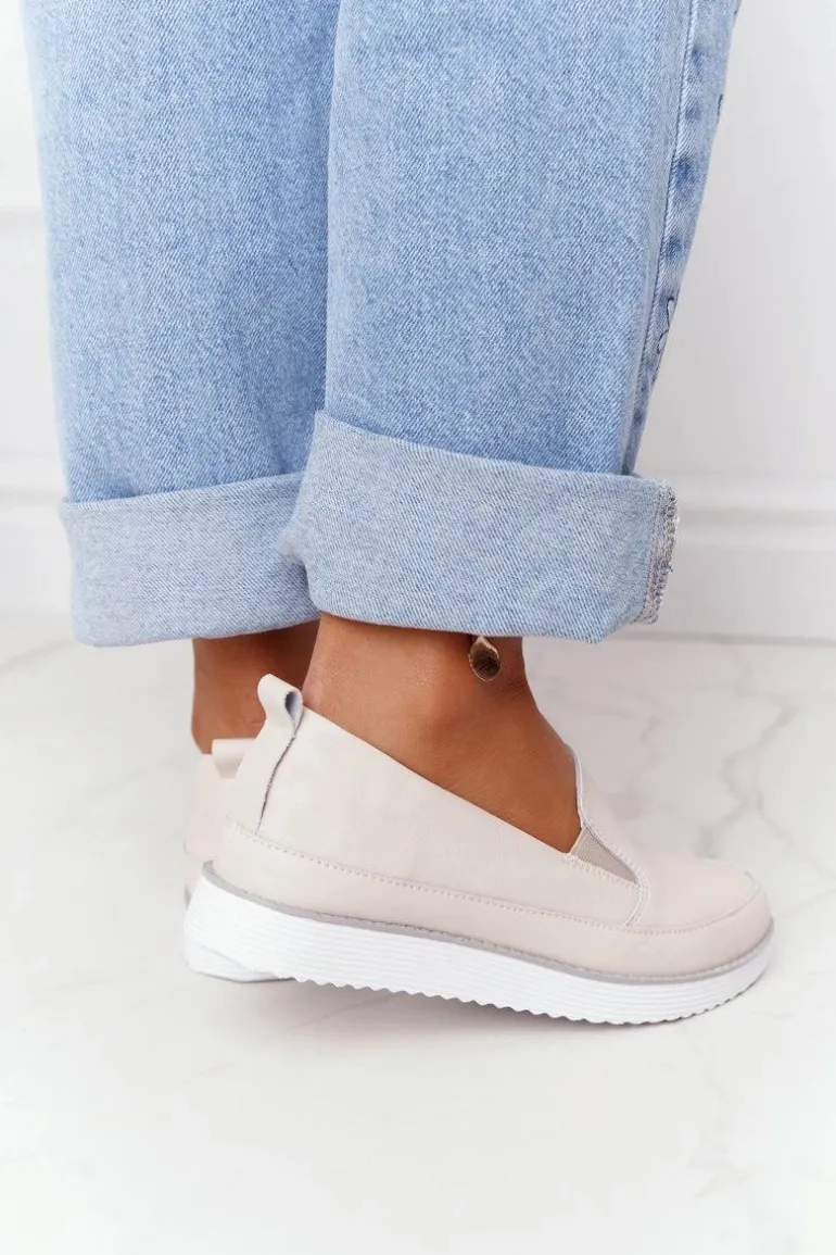 Damskie Skórzane Tenisówki Slip-On S.Barski Beżowe