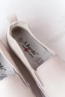 Damskie Skórzane Tenisówki Slip-On S.Barski Beżowe
