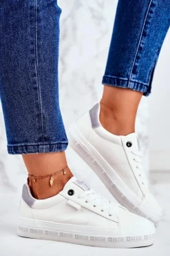 Damskie Skórzane Tenisówki Logowana Podeszwa Big Star GG274194 Białe