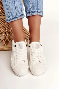 Damskie Skórzane Tenisówki Logowana Podeszwa Big Star GG274194 Białe