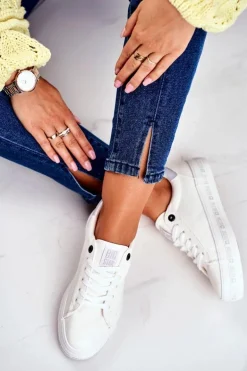 Damskie Skórzane Tenisówki Logowana Podeszwa Big Star GG274194 Białe