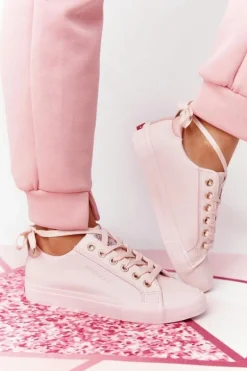 Damskie Skórzane Tenisówki CROSS JEANS HH2R4004C Różowe