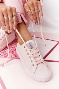 Damskie Skórzane Tenisówki CROSS JEANS HH2R4004C Różowe