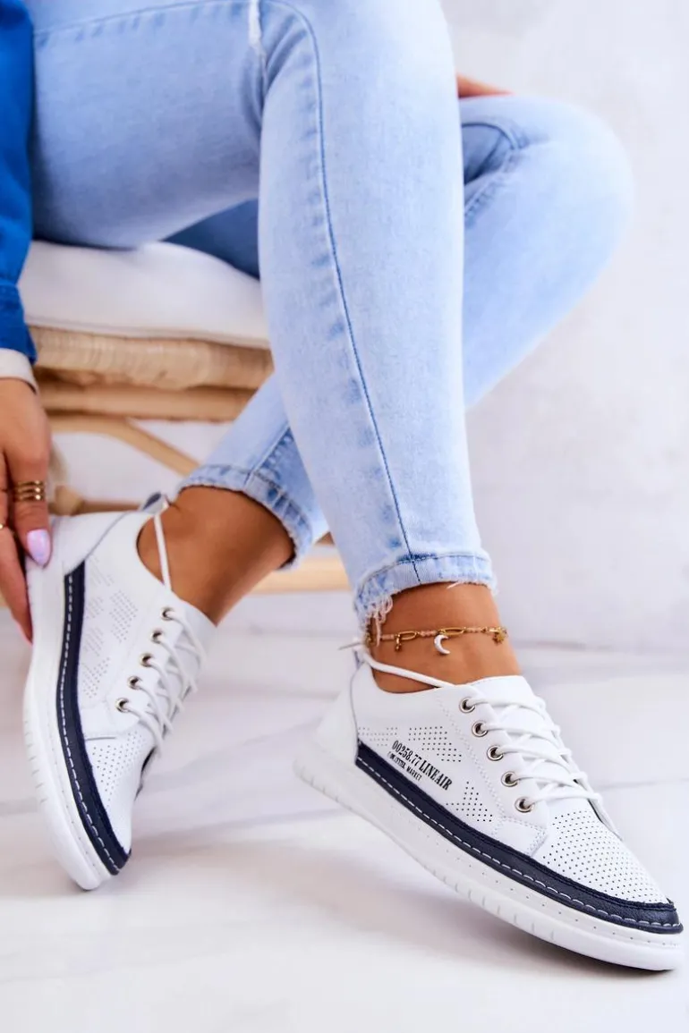 Damskie Skórzane Tenisówki Biało-Granatowe Cloesa