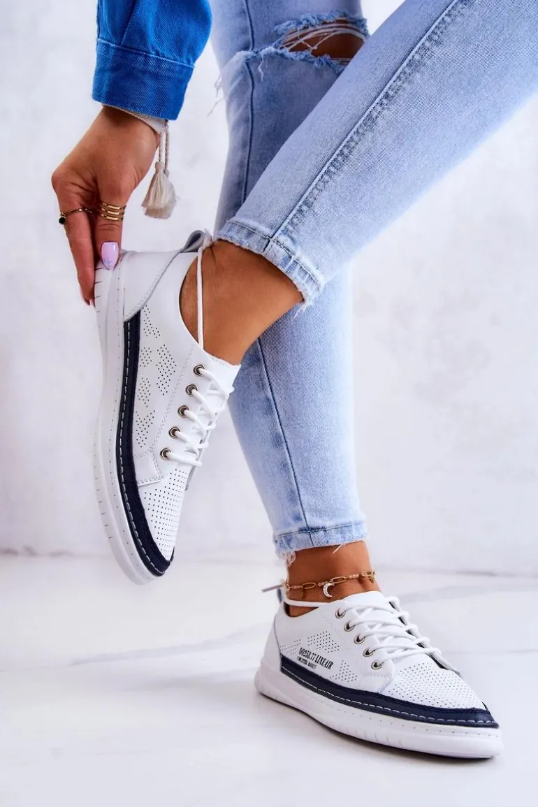 Damskie Skórzane Tenisówki Biało-Granatowe Cloesa