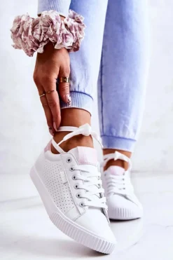 Damskie Skórzane Tenisówki BIG STAR HH274073 Biało-Różowe