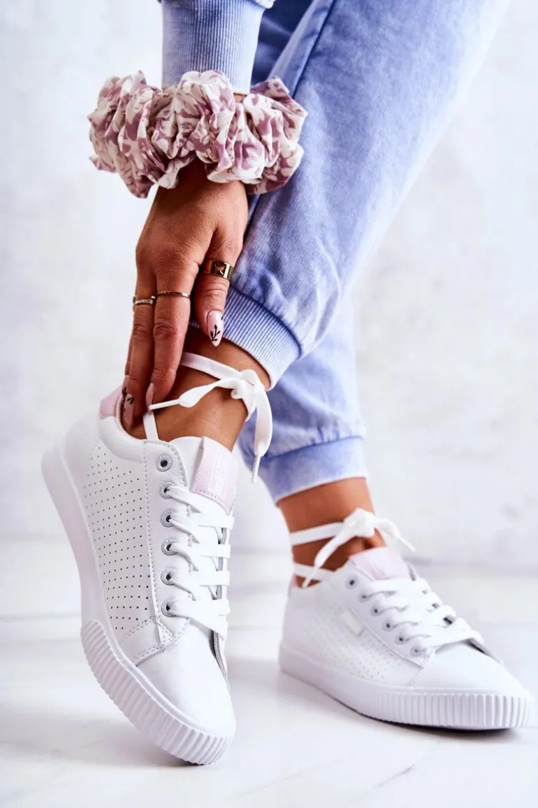 Damskie Skórzane Tenisówki BIG STAR HH274073 Biało-Różowe