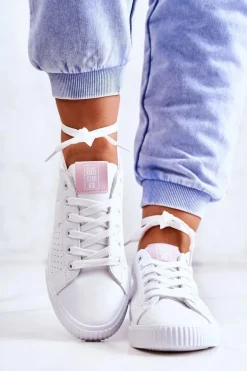 Damskie Skórzane Tenisówki BIG STAR HH274073 Biało-Różowe