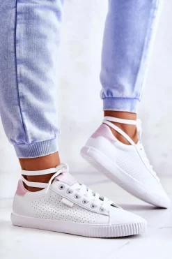 Damskie Skórzane Tenisówki BIG STAR HH274073 Biało-Różowe