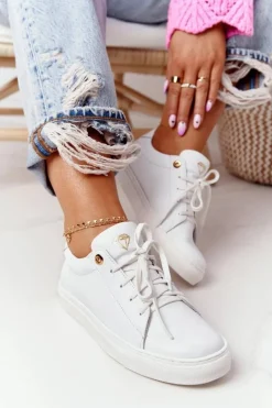 Damskie Skórzane Tenisówki Białe Nicole 2640