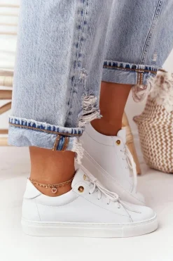 Damskie Skórzane Tenisówki Białe Nicole 2640