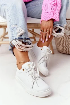 Damskie Skórzane Tenisówki Białe Nicole 2640