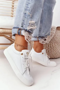 Damskie Skórzane Tenisówki Białe Nicole 2640