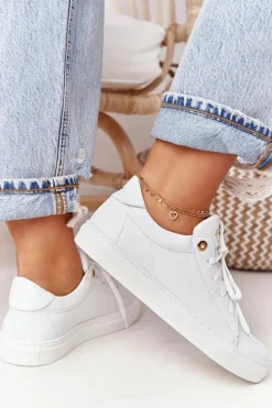 Damskie Skórzane Tenisówki Białe Nicole 2640