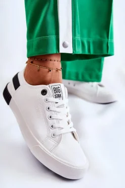 Damskie Skórzane Tenisówki BIG STAR FF274175 Biało Czarne