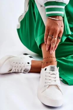 Damskie Skórzane Tenisówki BIG STAR FF274175 Biało Czarne