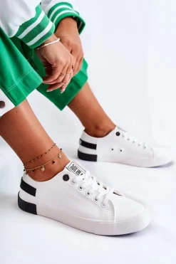 Damskie Skórzane Tenisówki BIG STAR FF274175 Biało Czarne