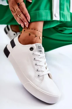 Damskie Skórzane Tenisówki BIG STAR FF274175 Biało Czarne