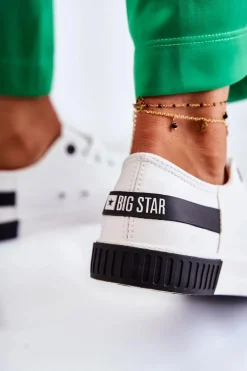 Damskie Skórzane Tenisówki BIG STAR FF274175 Biało Czarne
