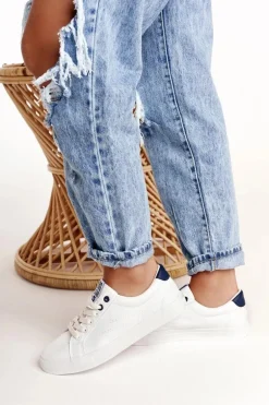 Damskie Skórzane Tenisówki BIG STAR BB274211 Biało Granatowe