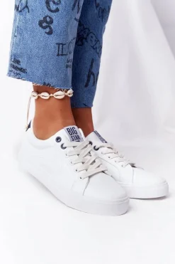 Damskie Skórzane Tenisówki BIG STAR BB274211 Biało Granatowe