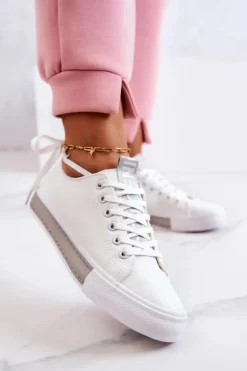 Damskie Skórzane Tenisówki Biało-Szare Mikayla