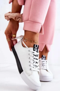 Damskie Skórzane Tenisówki Biało-Czarne Mikayla