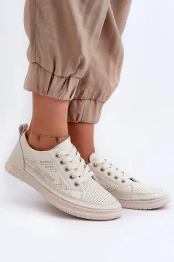 Damskie Skórzane Tenisówki Beżowe Cloesa